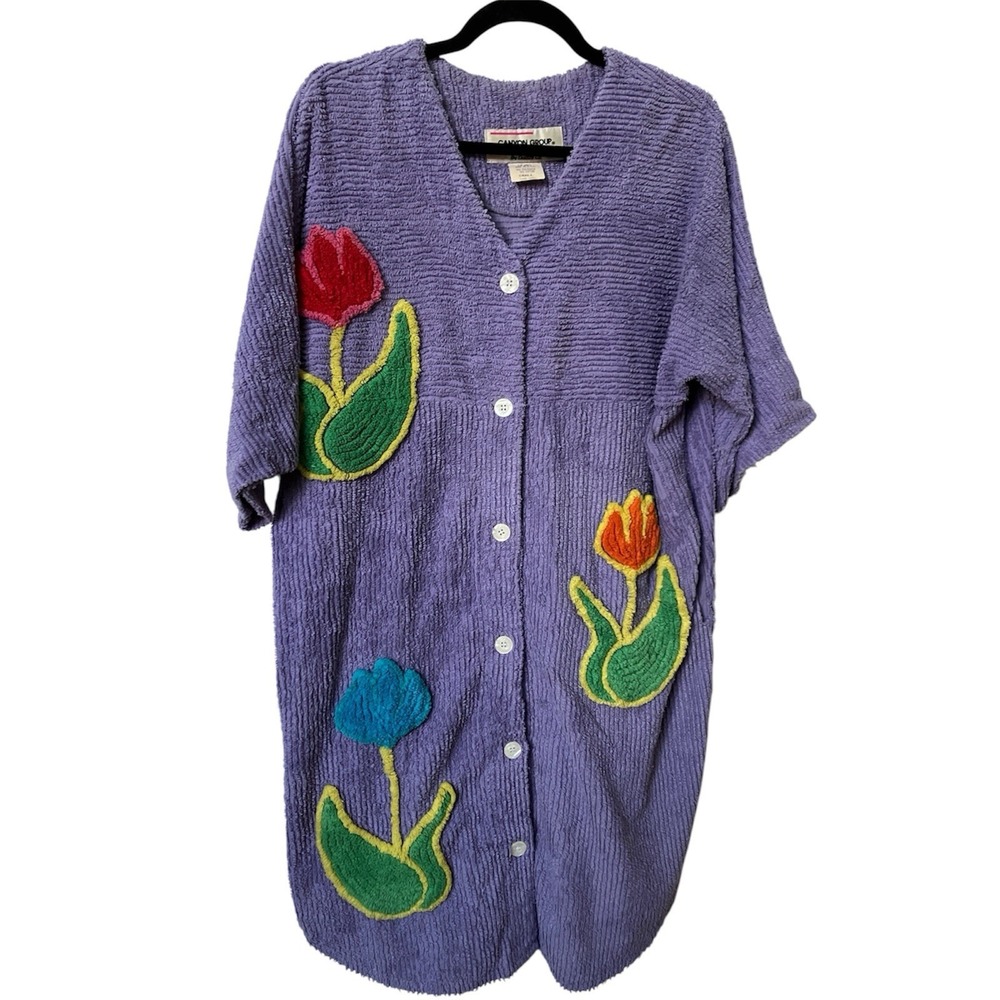 Canyon Group Damze Co Vintage Purple Chenille Floral Tulip Robe Housecoat Small